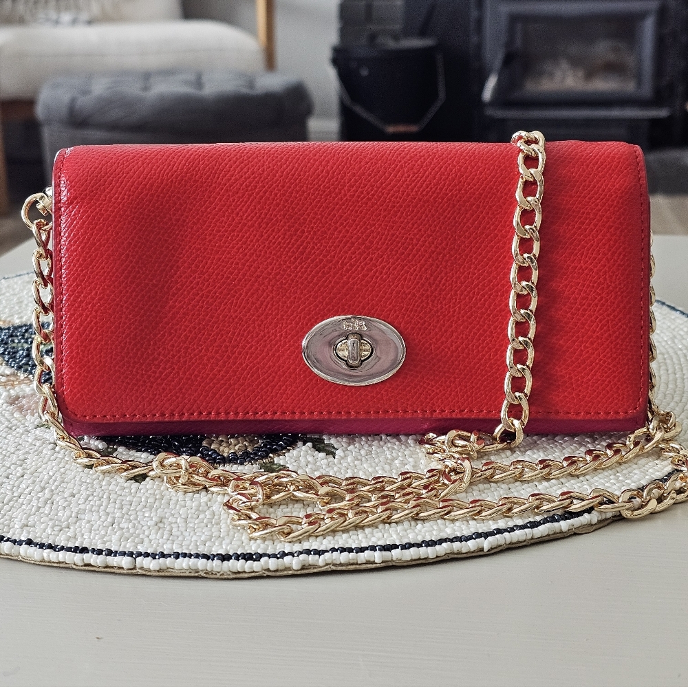 Coach Red And Pink Crossbody Wallet with Gold Hardware - Picture 2 of 16